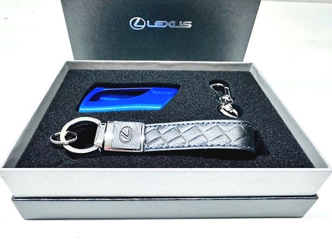 Genuine Lexus Japan Premium Leather Key Holder with Blue Smart Access Key Cover
